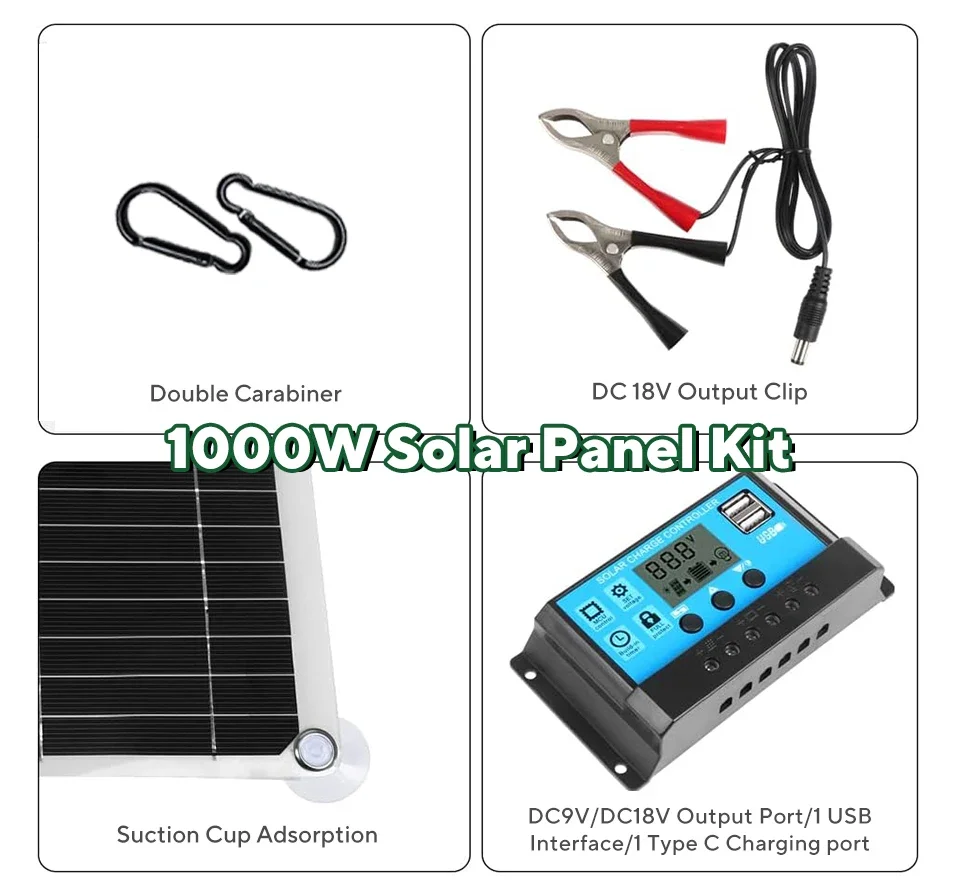 1000W zonnepaneelset, 12V zonn - Solar Emergency Charger recensie en prijs